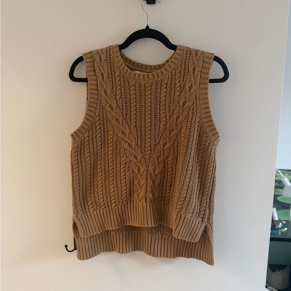 Cable Knit Tan Sleeveless Sweater